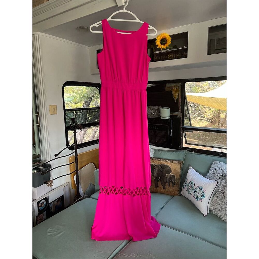 Gianni Bini Women's Size 4 Hot Pink Maxi Dress Lattice Back